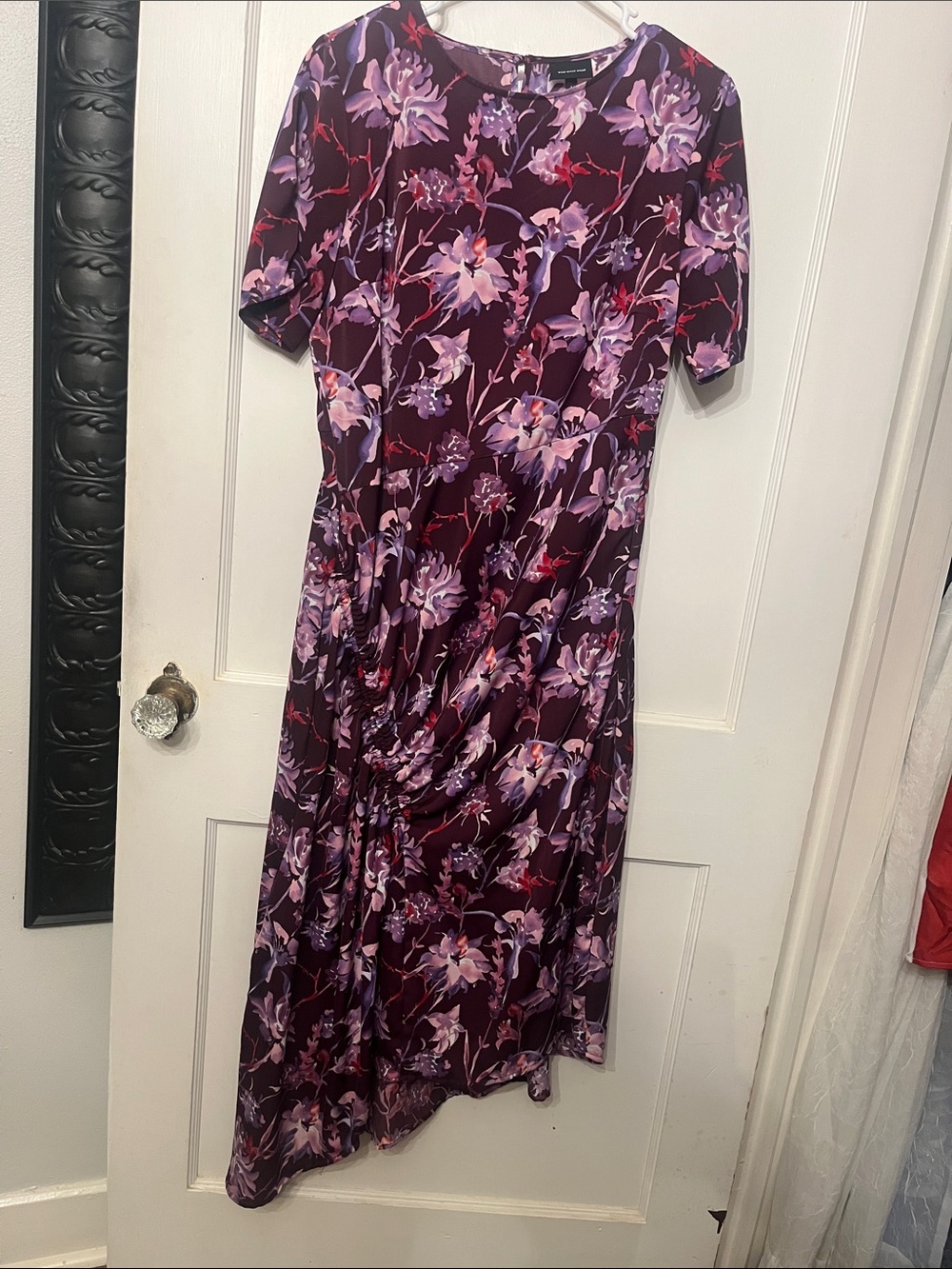 Who What Wear Plum Floral Asymmetrical Midi Dress LIKE NEW